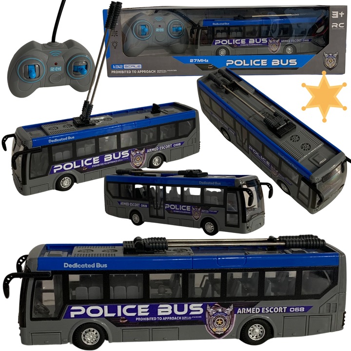 Troleibuz politienesc zburator, Maksik, efecte luminoase, 35x10x10cm, 3+