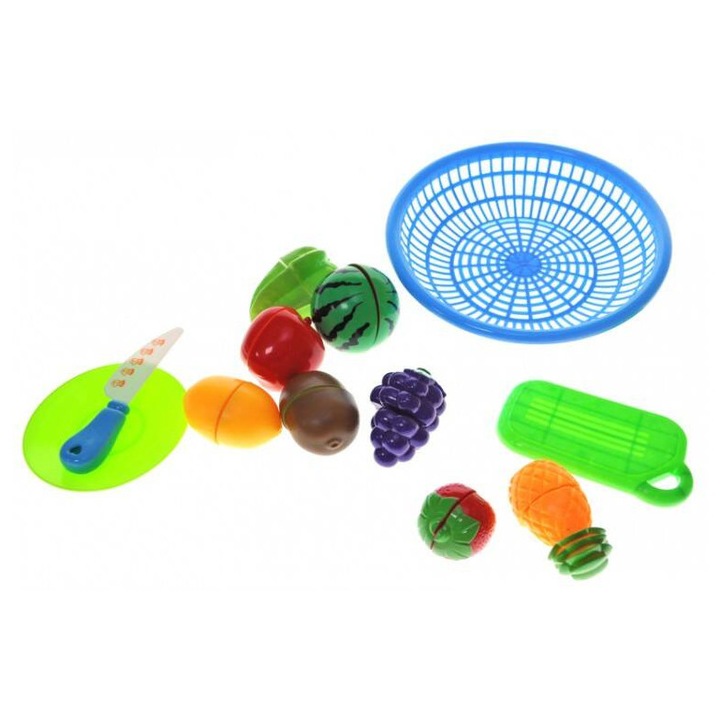 Set educativ de taiat fructe si legume, maksik, 12 piese, plastic, 26cm, pentru copii de la 3 ani