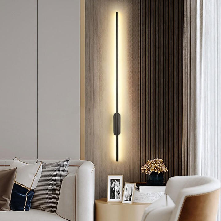 Beltéri LED fali lámpa, Bedee, 60 cm hosszú, matt fekete, modern, 3 színhőmérséklet, 3000 K, 4000 K, 6000 K, éjjeli lámpa, lépcsőhöz, nappaliba, előszobába, gyerekszobába, hálószobába