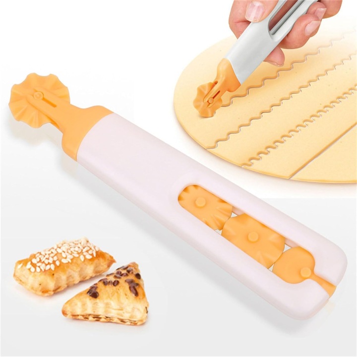 Set de taiere multifunctional 4-in-1, 4 lame interschimbabile, design ergonomic, alb, pentru aluat, prajituri, paste
