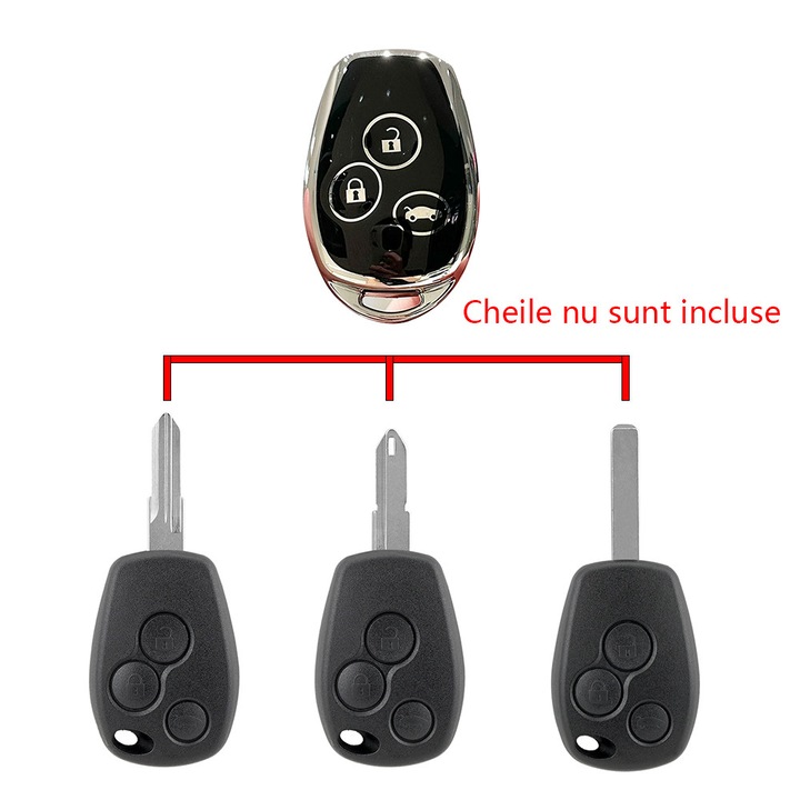 Prémium autókulcs védőtok, 3 gombos, TPU, fekete, Renault Dacia Duster Modus Clio 3 Twingo Kangoo Logan Sandero modellekhez