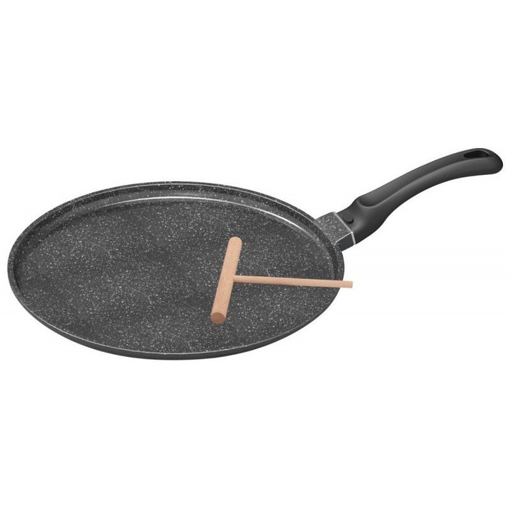 Kinghoff KH-3960 palacsintasütő, márvány bevonatú tapadásmentes felülettel, fa spatulával, indukciós főzőlapon is használható, mosogatógépben mosható, fekete/márvány, 26 cm