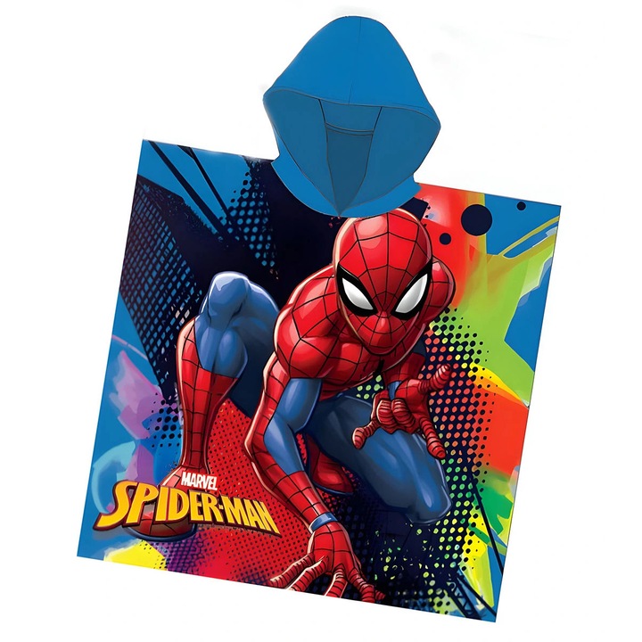 Детско пончо, Marvel, Spiderman, 55x110см, бързосъхнещо, 100% полиестер