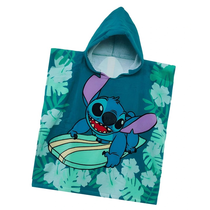 Детско пончо Disney, Stitch, 60x120см, 100% памук, многоцветно