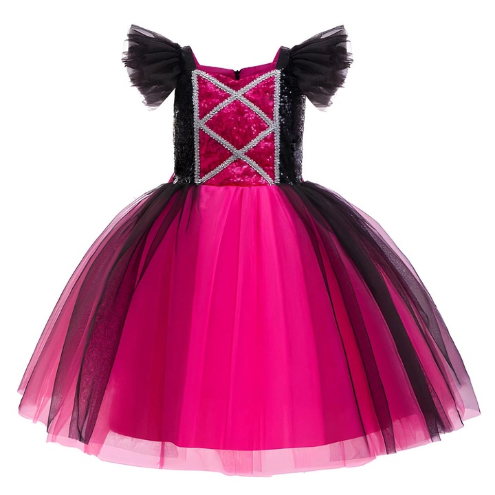 Rochie de carnaval copii, Excellent, model poveste, material usor, roz-negru, 5-6 ani