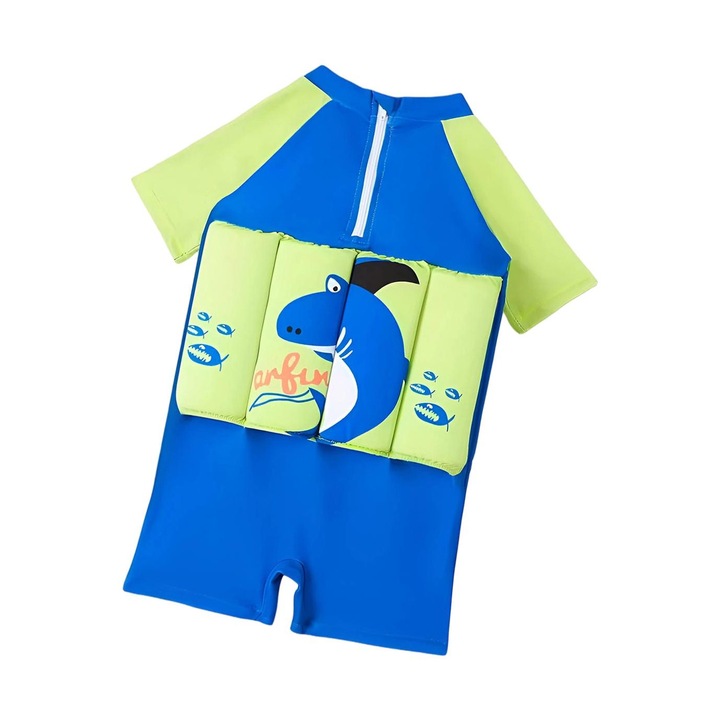 Gyermek fürdőruha, fiú, úszóval, kék-zöld, poliészter-spandex, 100 CM