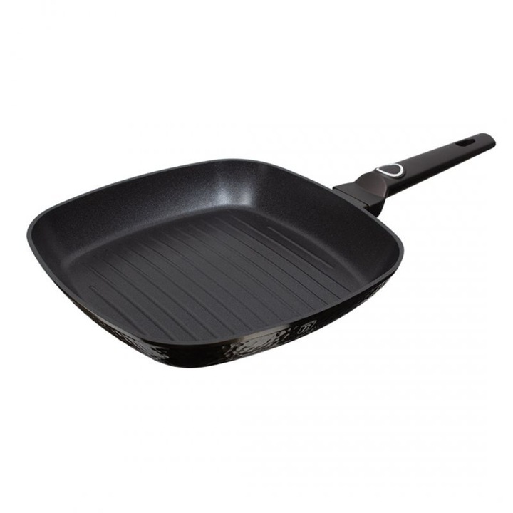 Tigaie grill Berlinger Haus Primal Gloss BH-6578, din aluminiu turnat, cu strat de titan antiaderent, negru, 28 cm