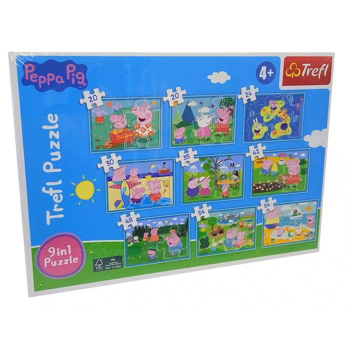 Puzzle készlet 9 az 1-ben, Peppa malac, többszínű, 300+ darab