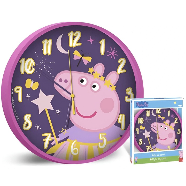 Peppa Pig falióra, 25 cm, nagy számokkal, kislányoknak