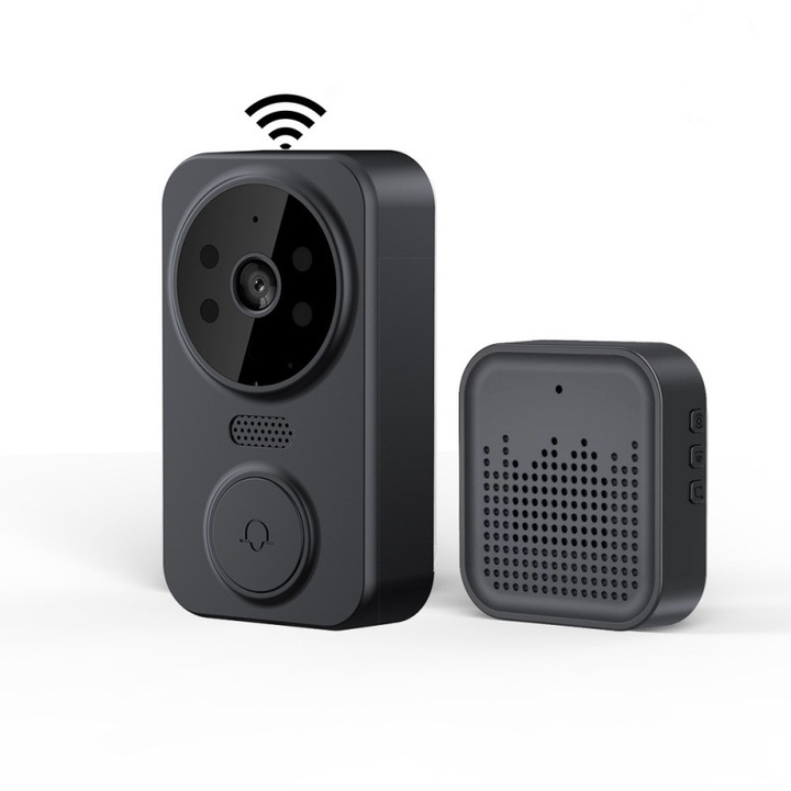 Vezeték nélküli videó csengő / elektronikus ajtókitekintő, wifi, alacsony fogyasztás, HD, videó kaputelefon, fekete