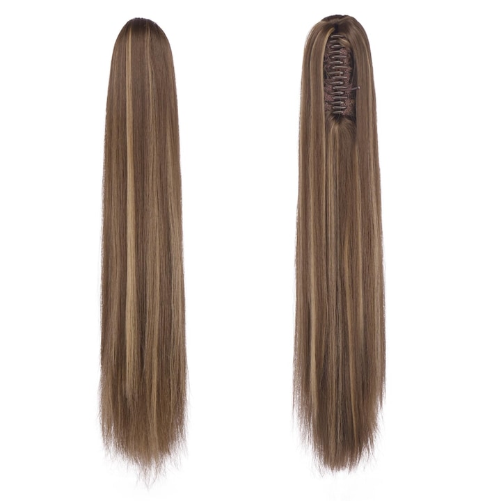 Extensie par FESHFEN coada impletita clip-in 63 cm, blond miere cu saten deschis