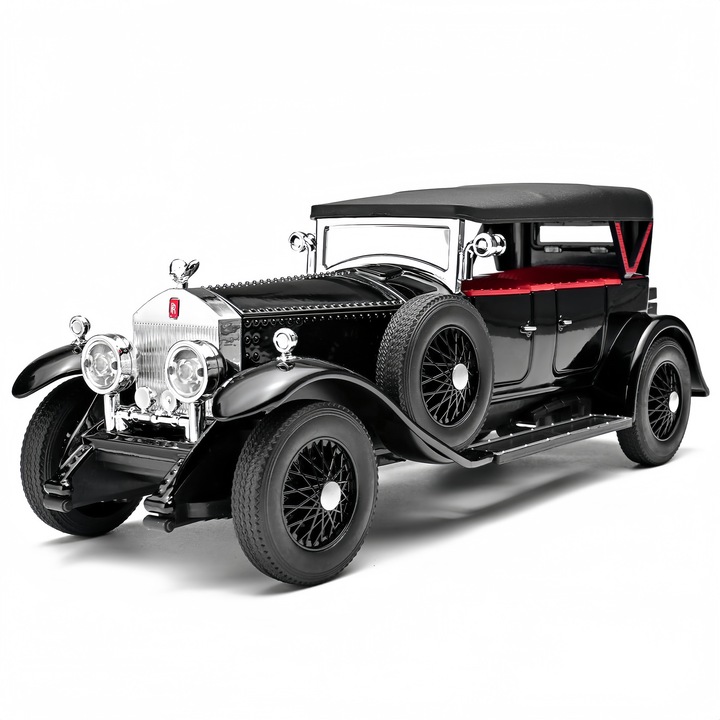 Autómodell, Retro Die-Cast Rolls-Royce Phantom fém autó, 1925, 1:24 modell, cinkötvözet, működő kormánymű, felfüggesztés, fények és hangok, gyűjtői fantom autó készlet, ideális gyűjtőknek és 6-12 éves gyerekeknek, 22x8x8.3cm, Fekete