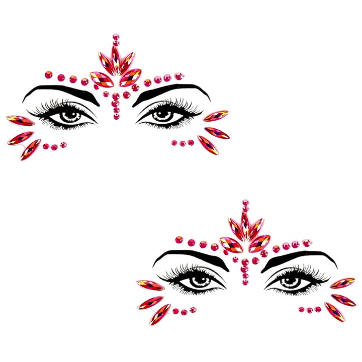 Set de tatuaje temporare pentru fata, 2 stiluri, roz, 17cm