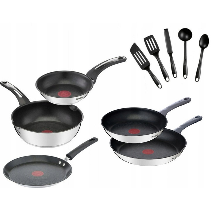 Комплект тигани Tefal Emotion 26см, 10 части, с шпатули, черен