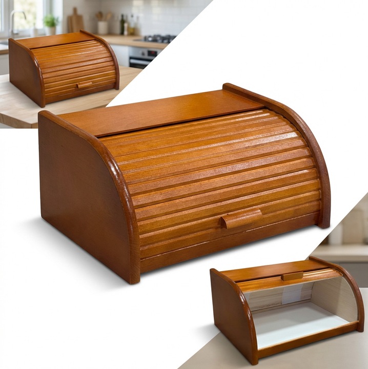 PEEWIT élelmiszeres doboz, égerfa, 31x26x16cm, roll-up mechanizmussal