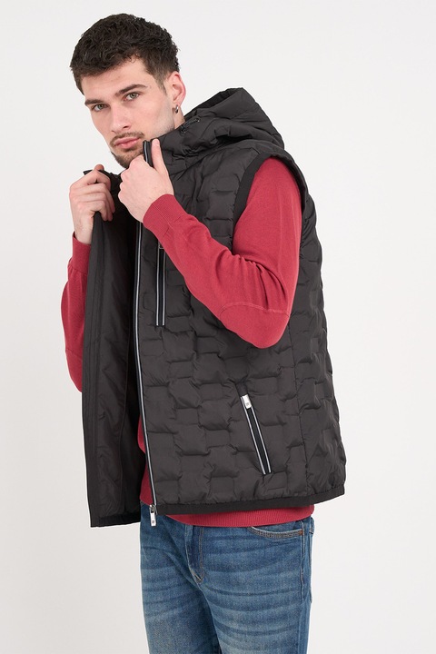 TIMEOUT, Vesta matlasata cu gluga, Negru, XL