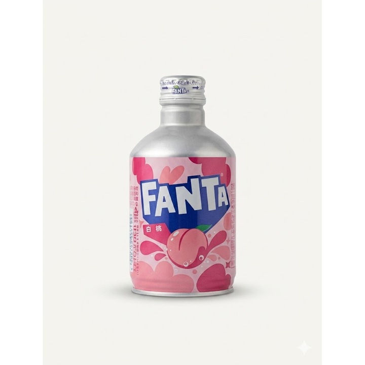 Bautura Racoritoare Fanta White Peach Japonia, Editie Limitata, Aroma de Piersica Alba, 300ml, Sticla Premium din Aluminiu cu Capac Filetat