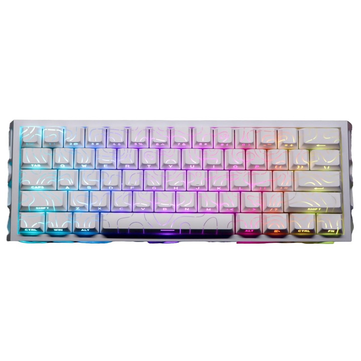 Tastatura mecanica compacta cu 61 de taste, K KAVLORN, alba, iluminare RGB, cablu USB