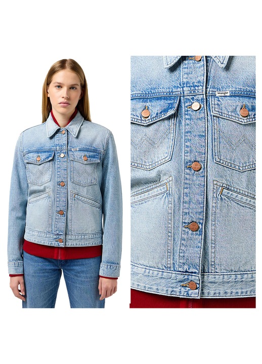 Női Dzseki, Wrangler, Heritage Jacket, Regular Fit, Klasszikus Design, Hosszú Ujjú, 2 Zseb, Gombos, Pamut, M INTL, Kék