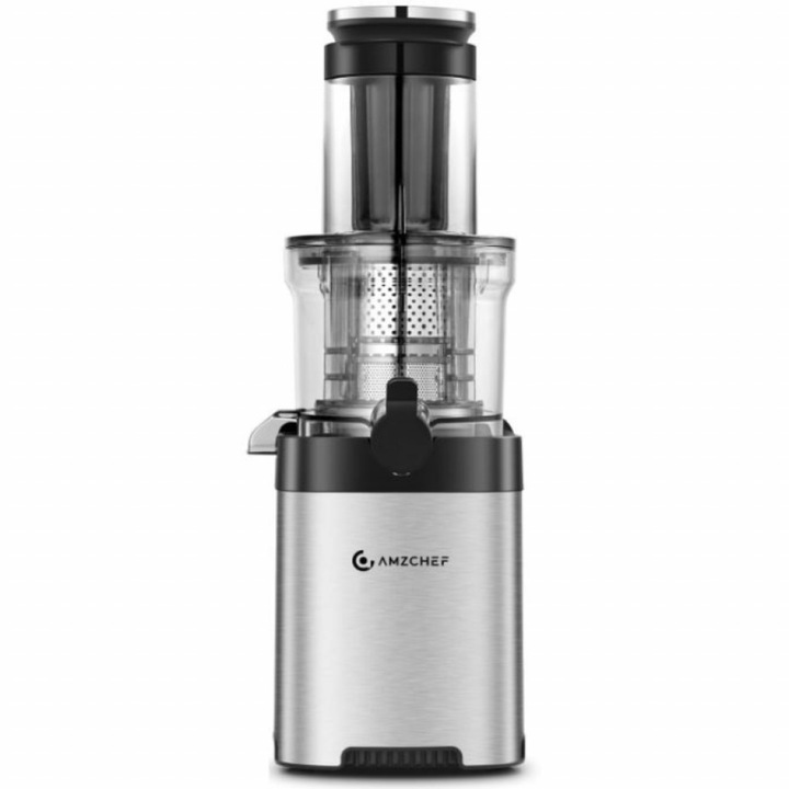 Сокоизстисквачка AMZCHEF ZM1902, Фин двуслоен филтър, 180 W, Широк отвор за подаване, Стандартен за модела, Инокс/черен