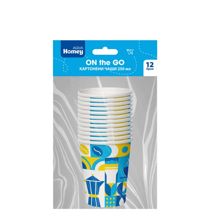 Pahare de carton de unică folosință Agiva Homey, 250 ml, 12 buc