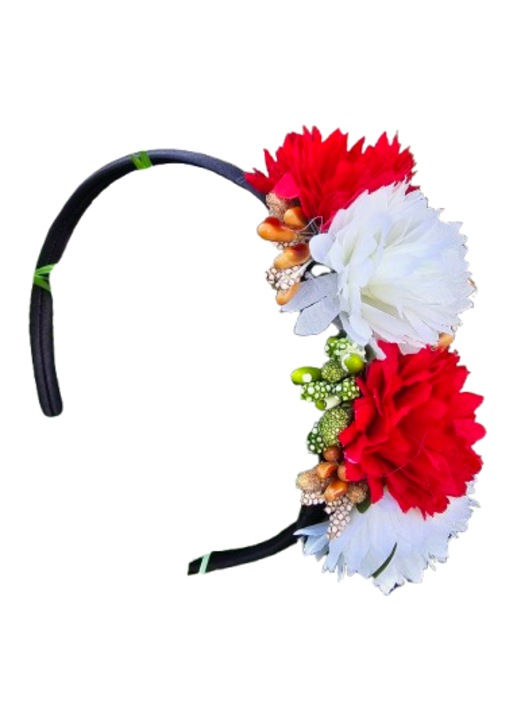 Coadă de păr, model 4, flori roșii și albe