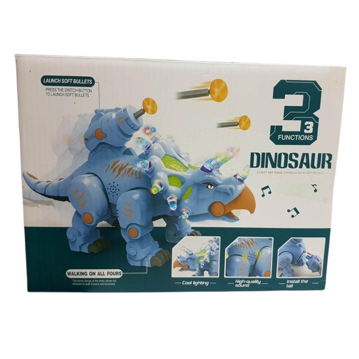 Dinozaur electric cu lumini si muzica, glont ventuza si functie tintire