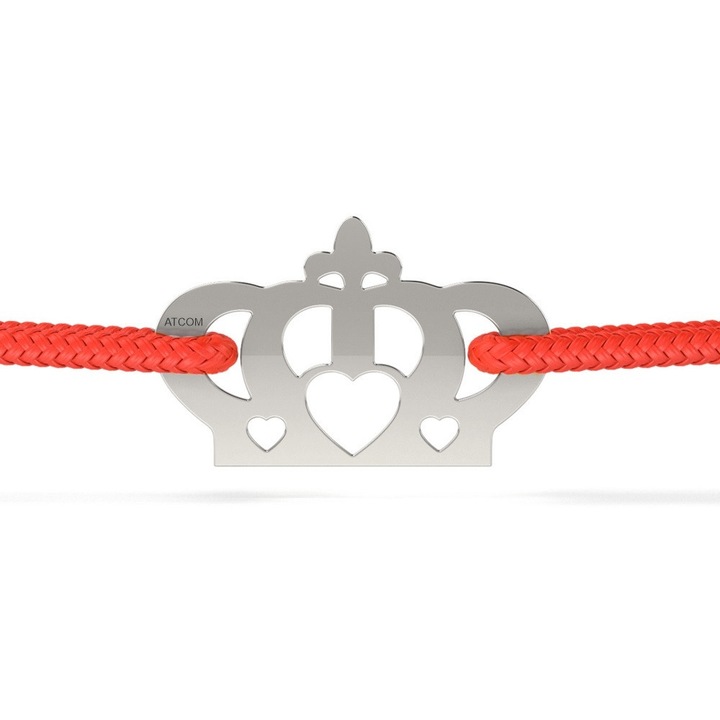 Ezüst karkötő zsinórral, korona szívmintával