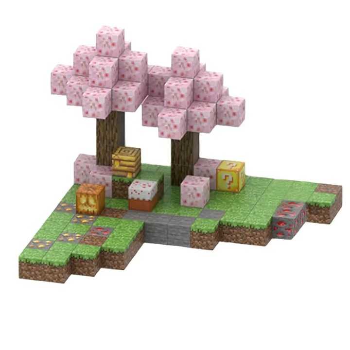 Магнитен конструктор, Minecraft стил, 128 части, Черешови дървета