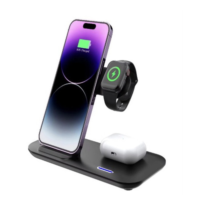 Incarcator Wireless Pliabil Multifunctional 3 in 1-Statie de incarcare portabila rapida pentru telefon mobil/casti/ceas