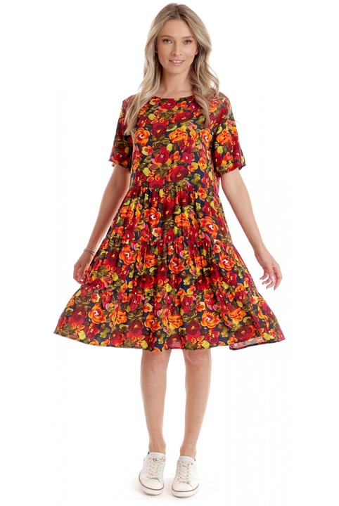 Női közepes méretű ruha V273, sötétzöld, fehér pöttyökkel, M