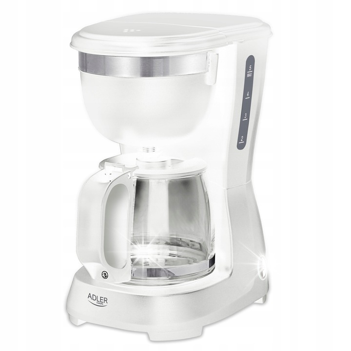 Ekspres de cafea Adler AD 4381W, 0,6L, alb, functie de mentinere a temperaturii, blocare picurare