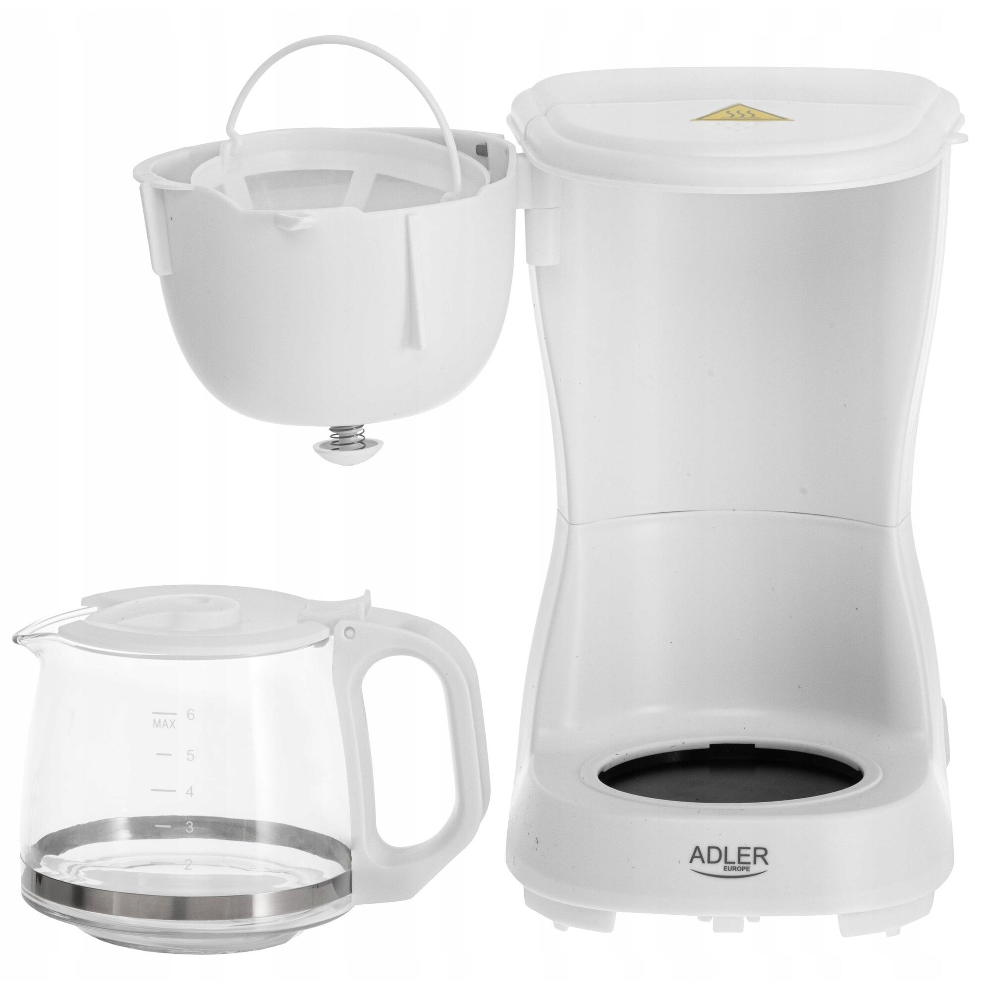 Ekspres de cafea Adler AD 4381W, 0,6L, alb, functie de mentinere a temperaturii, blocare picurare