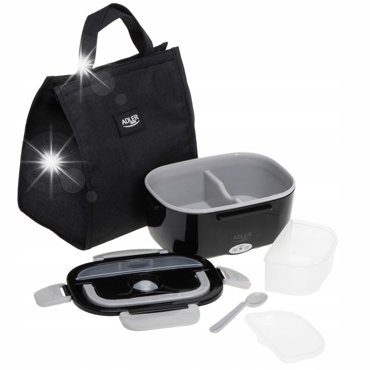 Elektromos ételmelegítő táskával, Adler, 1L, 2 rekeszes, autós és hálózati tápellátás, 50°C