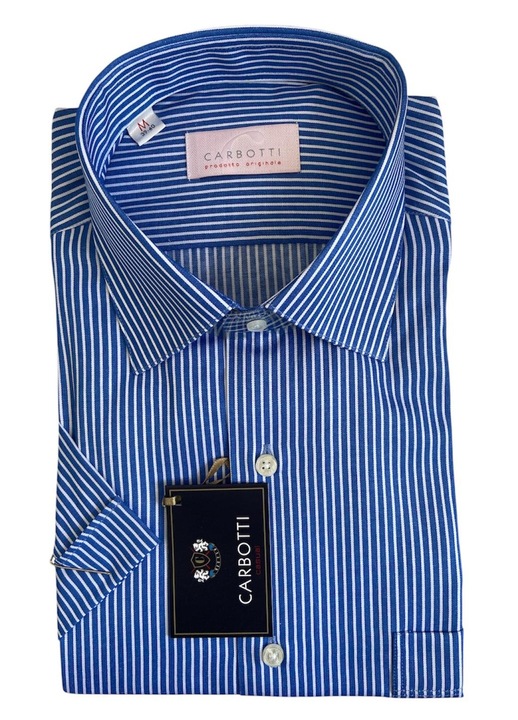 Camasa barbateasca cu maneca scurta, culoare albastru cu dungi, marime 39-40, material bumbac-poliester