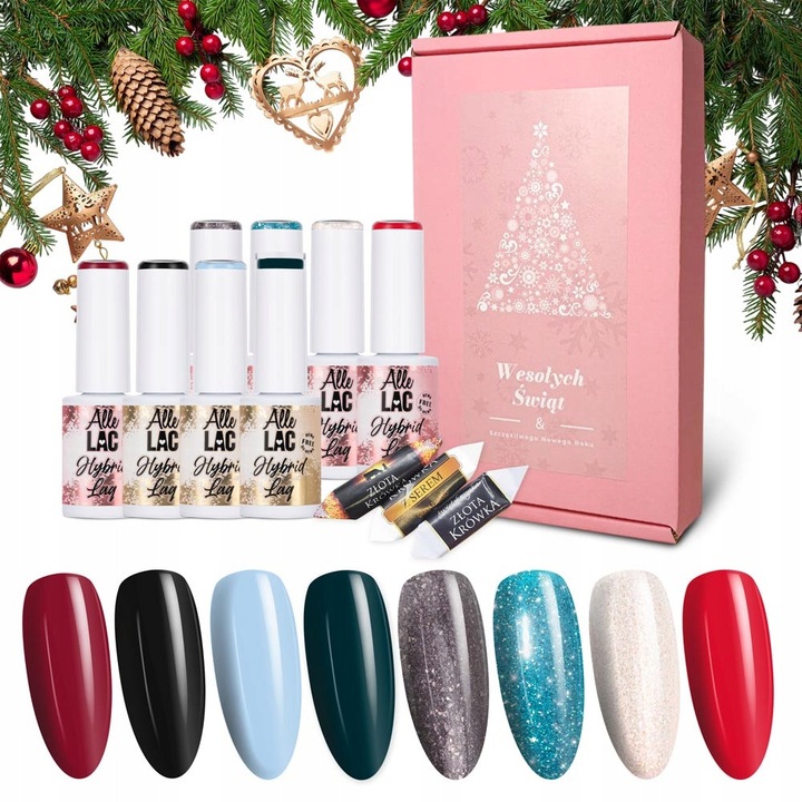 Set 8x lac de unghii hibrid AlleLac, culori festive, 8g