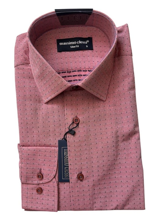 Férfi ing, rózsaszín mintás, hosszú ujjú, slim fit, pamut-poliészter, s (37-38) méret