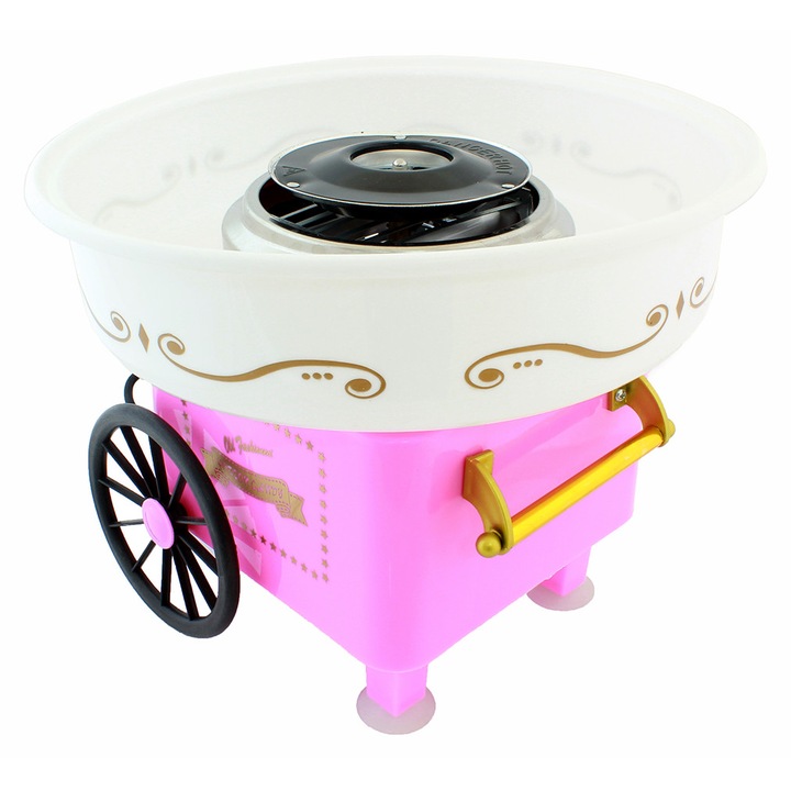 Masa de preparat vata de zahar Aptel, 500W, roz, set cu 200 bete