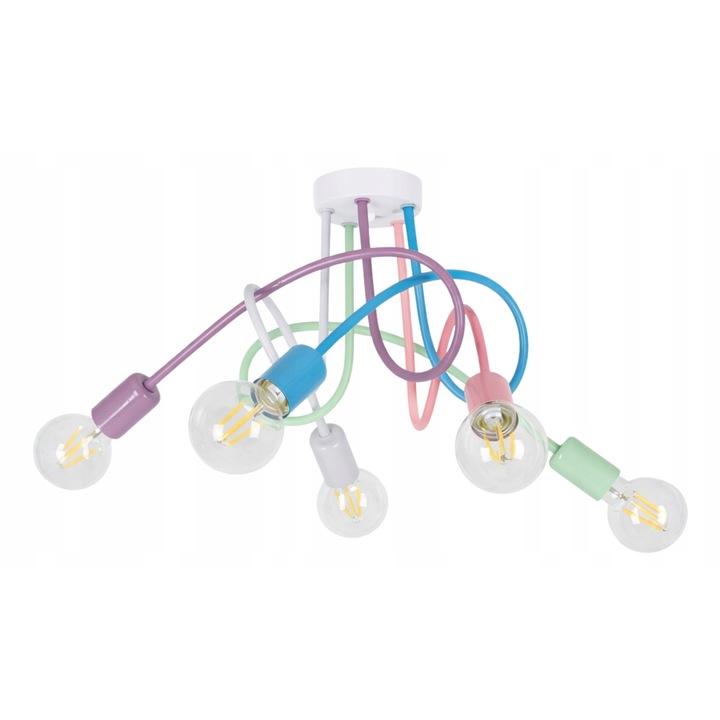 Висяща лампа в стил лофт, многоцветна, Aptel, 5xE27, 28x102cm, 5 пастелни абажура