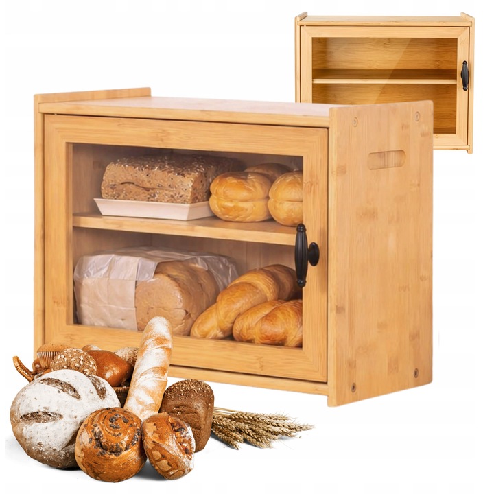 Élelmiszer tároló, Aptel, bambusz kenyértartó, 2 rekeszes, 38x20x29cm