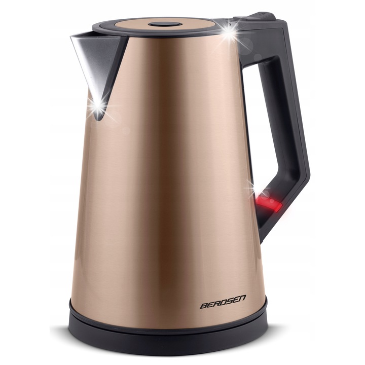 Fierbator electric Adler, model AD 1305, 1,7L, negru-auriu, 5 niveluri de temperatura, display LED