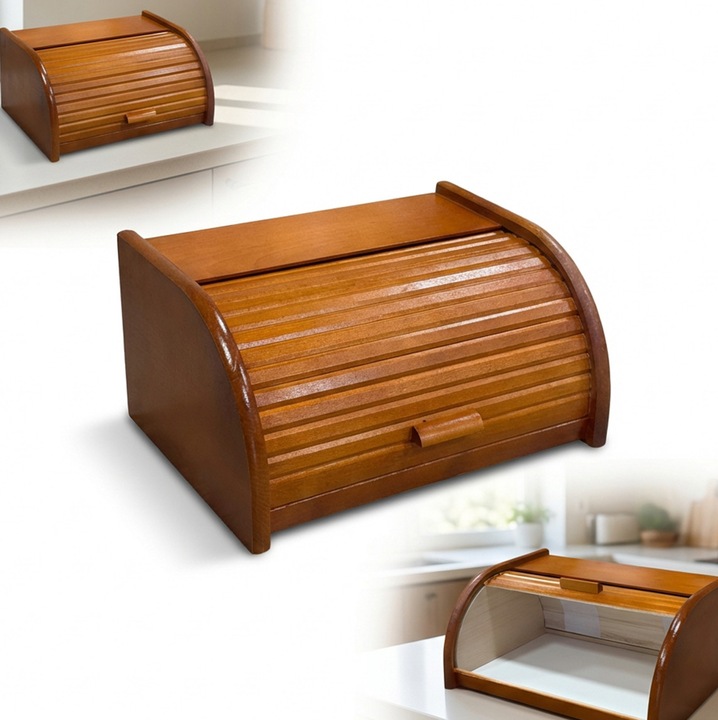 Nagy fa kenyértartó, PEEWIT, 40x29x18cm, éger szín, rolós mechanizmus