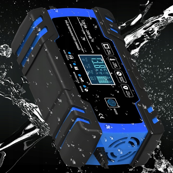 Automatikus autós akkumulátortöltő javító funkcióval 12V 24V, LCD, 17x10x5,5cm