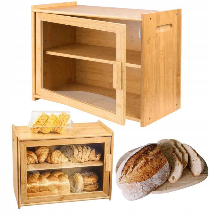 Kétszintes bambusz kenyértartó polccal, 40x31x17cm, natúr