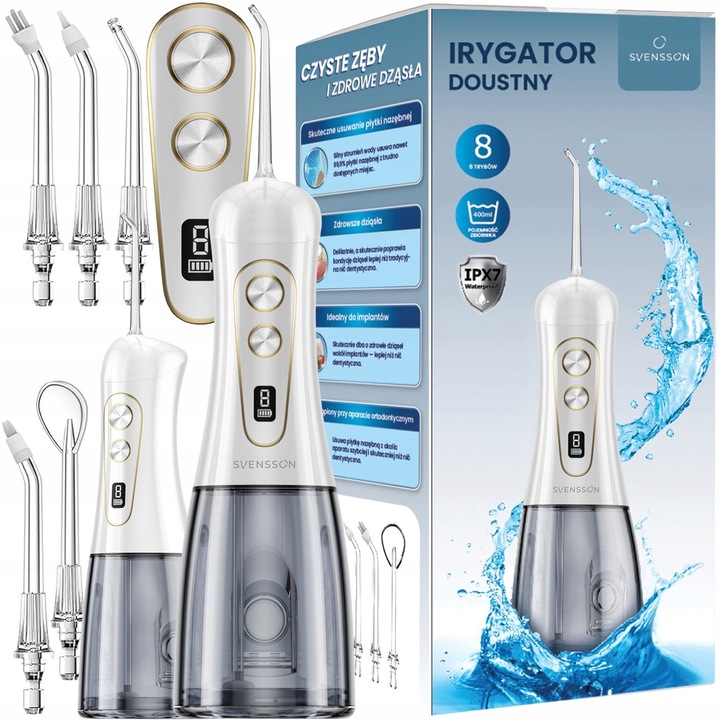 Szájzuhany, 8 üzemmód, 5 fúvóka, erőteljes, professzionális, vezeték nélküli