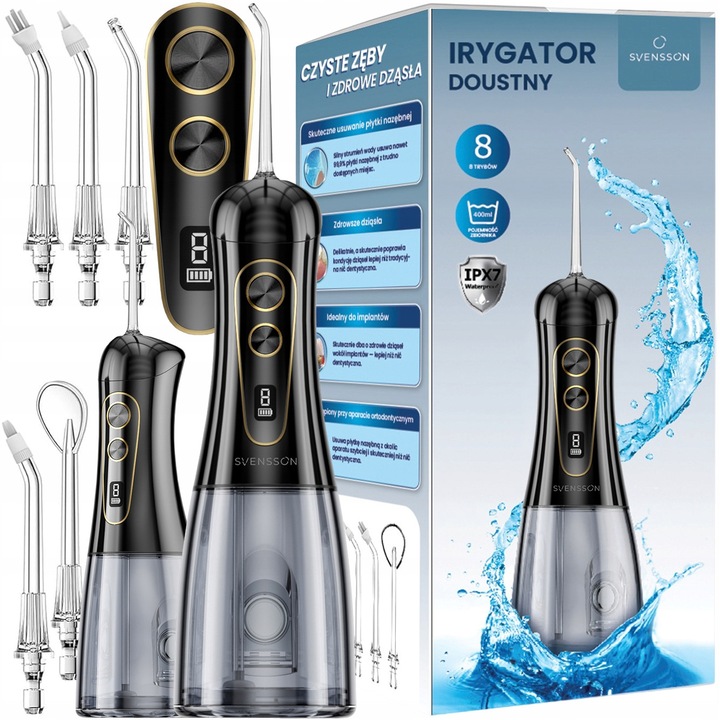 Szájzuhany, 8 üzemmód, 5 fej, 400 ml, fekete