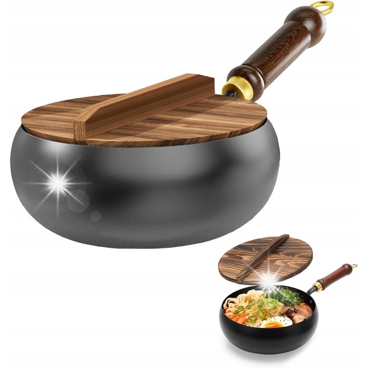 Чугунен тиган с дървен капак, 26,5x13,5x27,5см, рустик дизайн, без химическо покритие