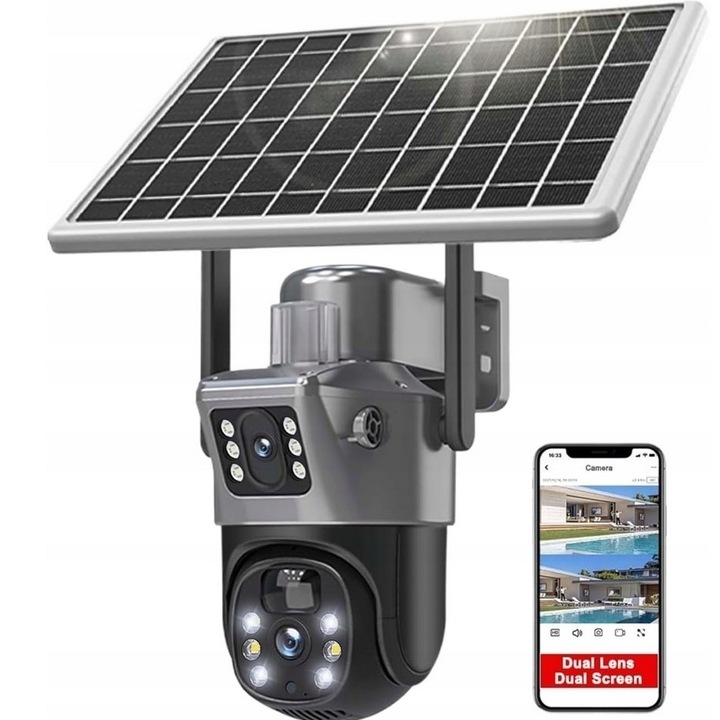 ALLNOEL 4G соларна камера за наблюдение, 10MP, въртяща се, детекция на движение, двупосочна комуникация, IP66, безжична