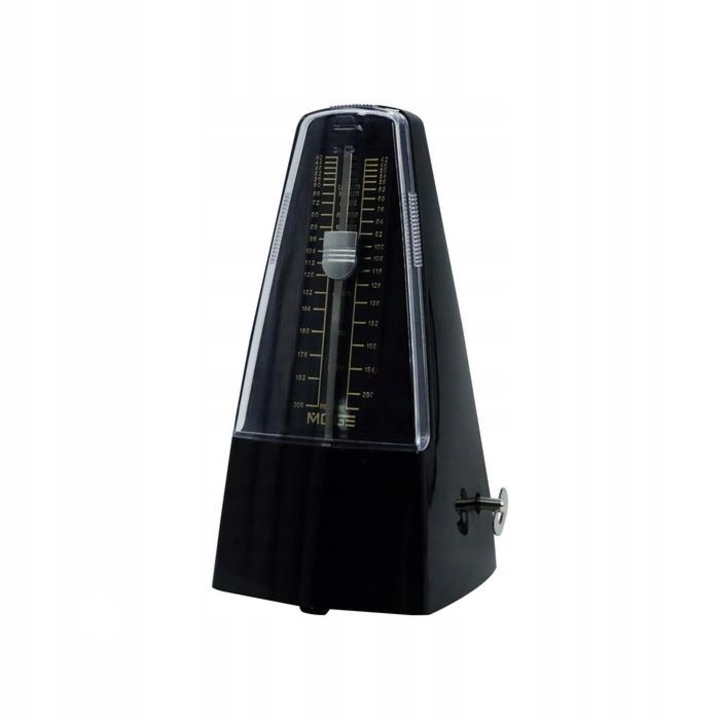 Mechanikus metronóm csengővel, piramis modell, 40-208 ütés percenként, fekete