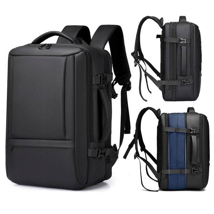 Hátizsák/Bőrönd 2 az 1-ben, városi design, bővíthető, fekete, 45x30x15cm